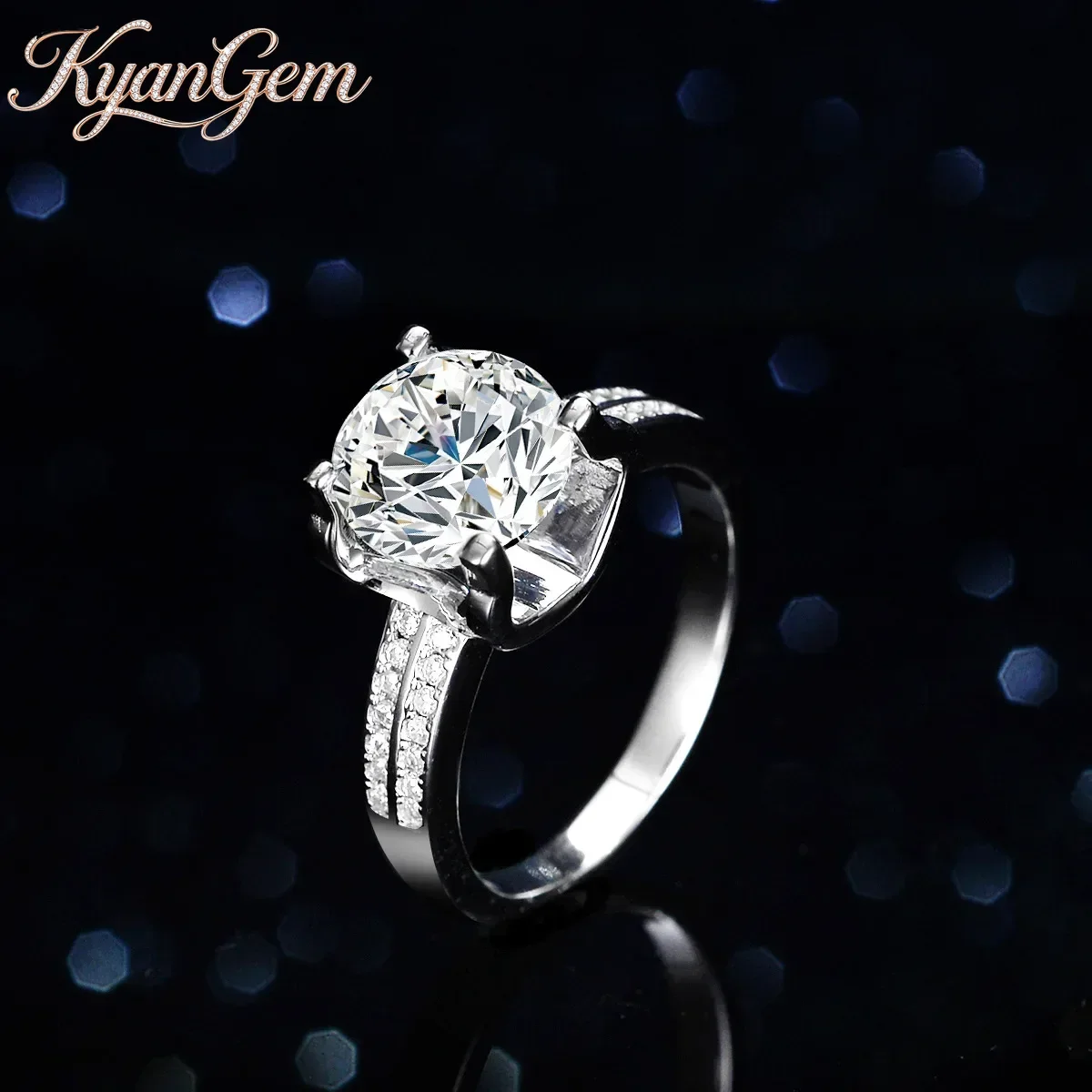 KyanGem 18K Gold Classic Milgrain-edge Ring, 3-carat Moissanite 18K Platinum Double Row Diamond Women's Wedding Ring