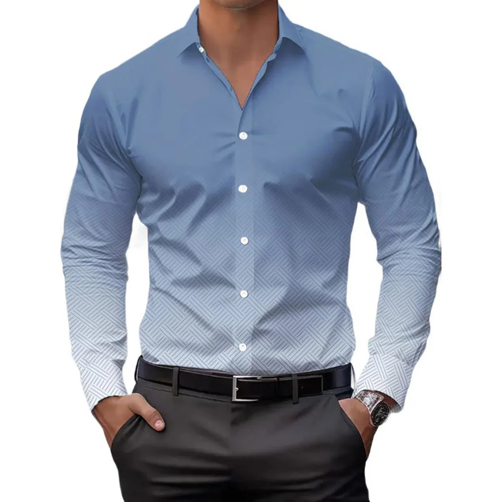 95 Polyester 5 Spandex Gradient Color Shirt Applicable For Men Brand New Condition Breathable Long Sleeve Shirts For Men