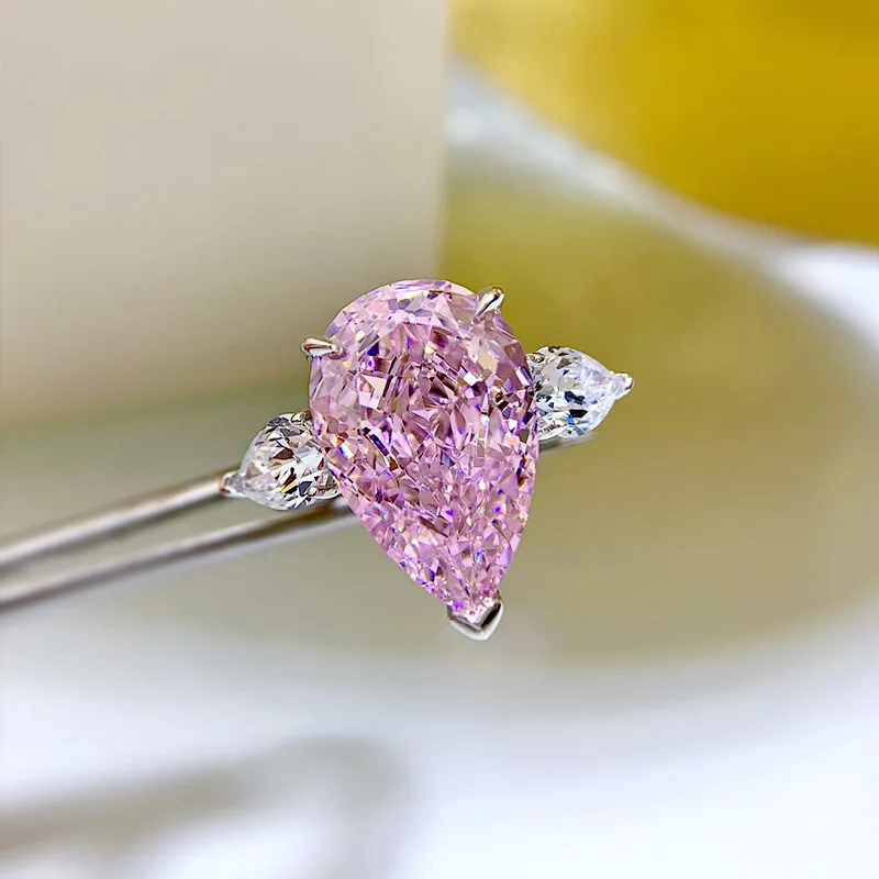 Water Drop Lab Pink Moissanite Diamond Ring 100% Real 925 sterling silver Party Wedding band Rings for Women Engagement Jewelry