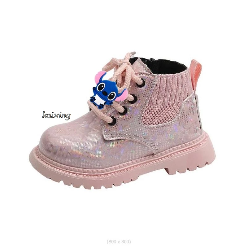 Lilo And Stitch Girl Boot Autumn Fashion Mickey Princess Shoe Sweet Ankle Boot Comfort Kids Shoe Pu Leather Boots Winter Boots