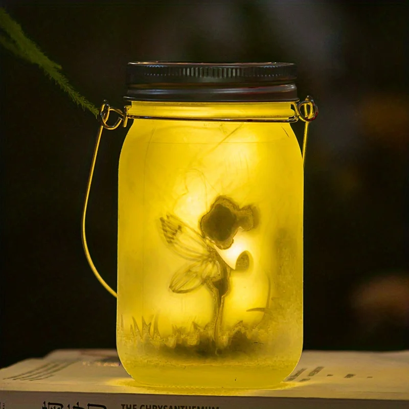 1pc Solar Garden Light Flower Fairy Elf Festival Gift Mason Jar Glass Bottle Colorful Warm White Light