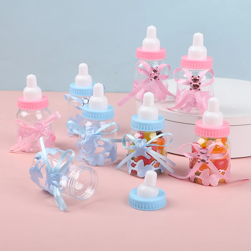12 Stück Babyflaschen Mini Blau Rosa Weiß Kunststoff Süßigkeitenboxen Babyparty Gefälligkeiten Geschenke Jungen Mädchen Geschlecht offenbaren Partydekorationen