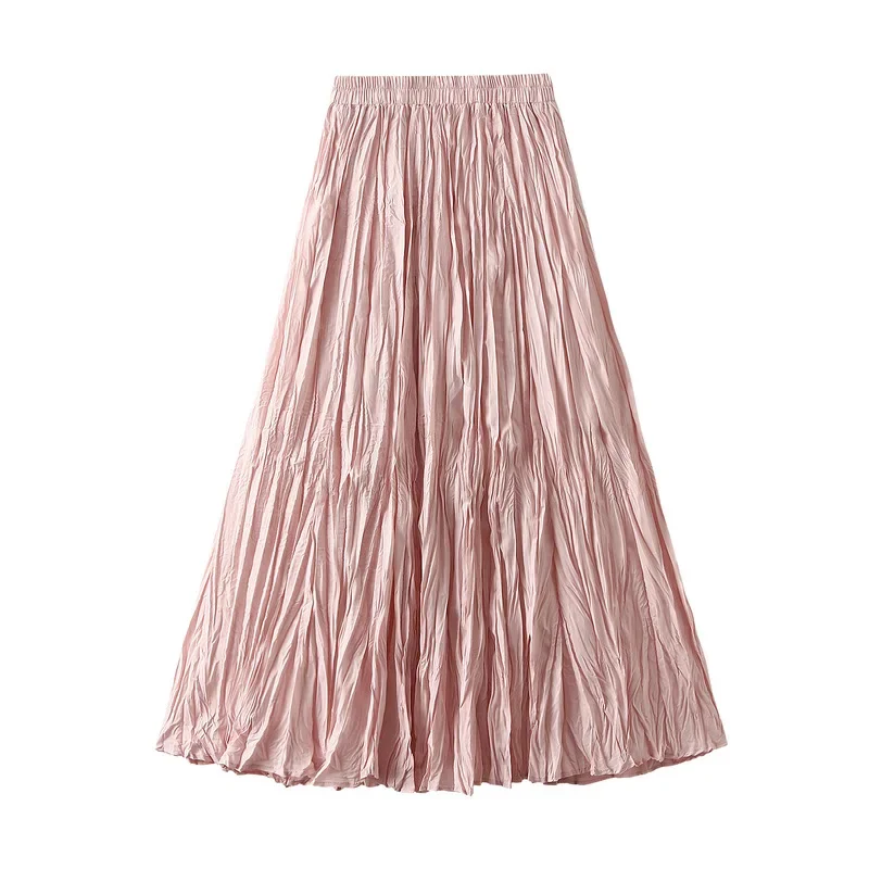 

Spring Autumn Irregular Pleated A-line Skirt for Women Korean Style High Waist Solid Color Loose Fashion Casual Long Skirts