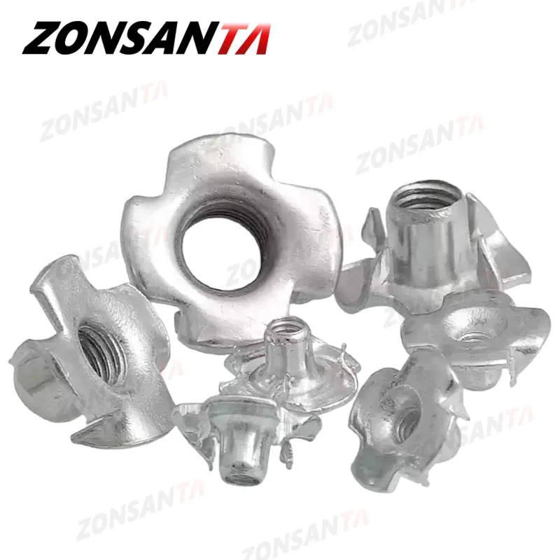 5/10/50Pcs Zinc Plated Carbon Steel Four Claws Nut M4 M5 M6 M8 M10 Speaker T-nut Blind Pronged Insert Tee Nut Furniture Hardware