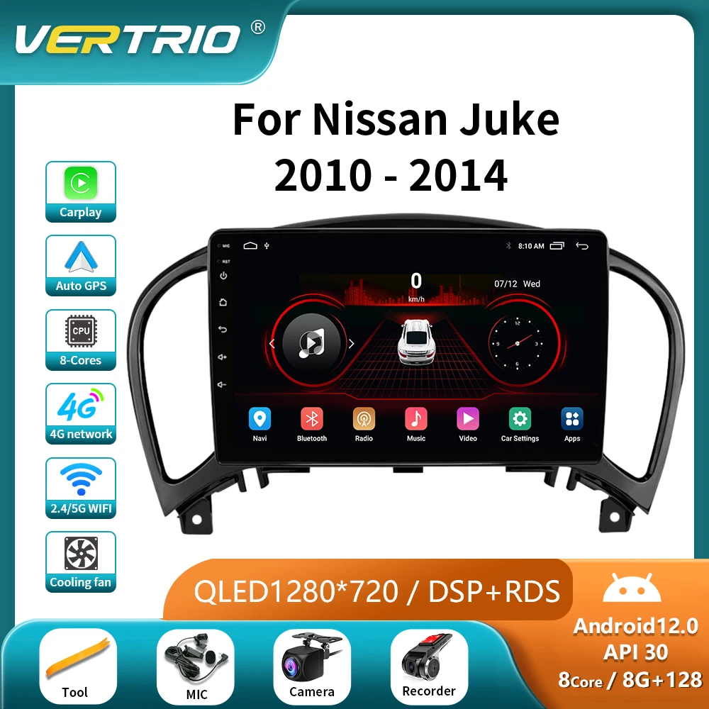 

4G Car Radio Android 12 For Nissan Juke YF15 2010 - 2014 Multimedia Video Player Carplay GPS Head Unit WIFI 2 din 2Din DVD QLED