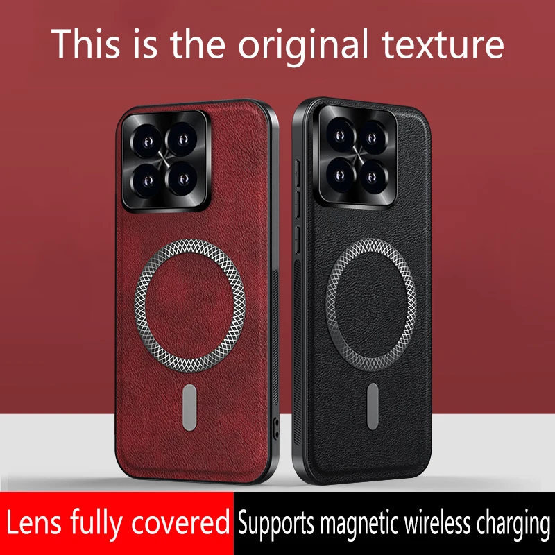 

For Xiaomi Mi 14 Pro Case Magnetic Elegant Leather Wear-Resistant Lens Fully Covered Non-Slip Grip Edge Cover Shell