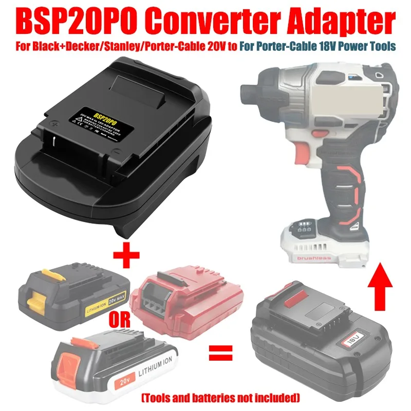 

BSP20PO Battery Adapter for Black+Decker/Stanley/Porter-Cable 20V Li-ion Battery To for Porter-Cable 18V NiCad NiMh Battery Tool