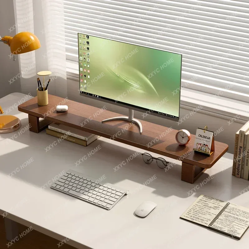 Desktop Computer Elevated Shelves Desk Surface Storage Rack Monitor Screen Display Solid Wood Shelf Base Plate Stand