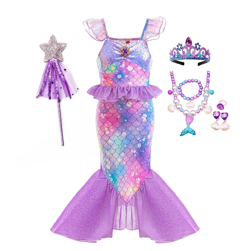 Disney New Ariel Princess Little Mermaid Dress Girl Charm Cosplay Costume Kids Birthday Party Halloween Disguise Clothes view 2
