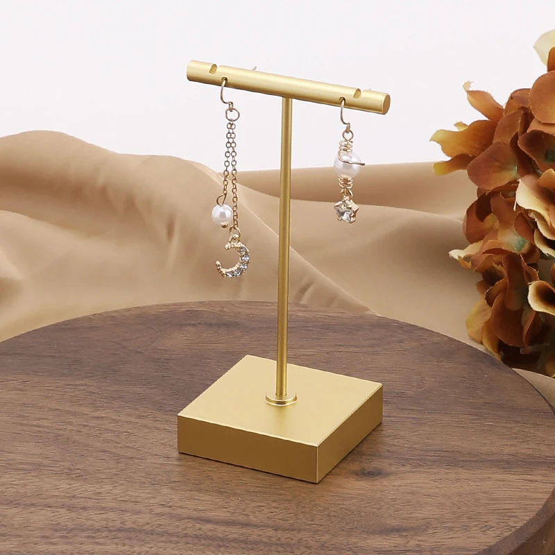 حامل عرض القرط المعدني على شكل حرف T، منظم مجوهرات بقاعدة سداسية لبيائع البيع بالتجزئة والتصوير الفوتوغرافي في المتجر عبر الإنترنت #3