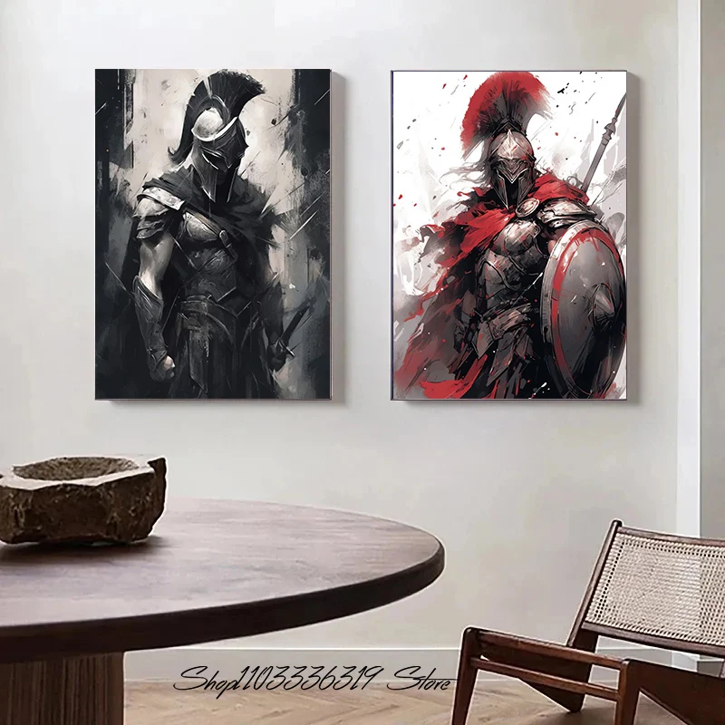 Retro Warriors with A Sword Soldier Spartan Samurai Japan Art Poster Canvas Painting Wall Prints Picture Living Room Home Decor