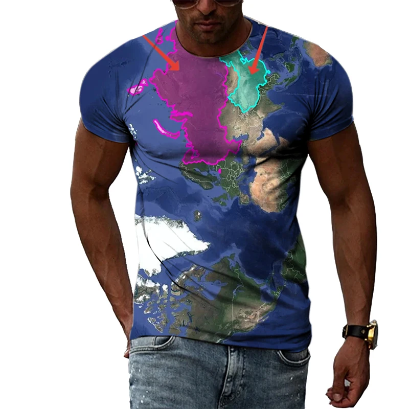 New Summer Fashion Creative Men's T-shirt World Map 3D Printing Classic Retro Short-sleeved Casual Home All-match O-neck Shirt