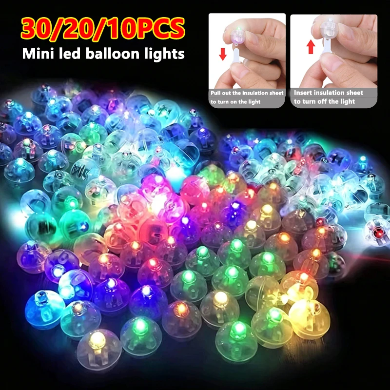 10/20/30 Piezas de Mini Luces LED para Globos, Lámpara de Bola Redonda, Luces Luminosas Aleatorias para Decoración de Bodas, Fiestas y Cumpleaños