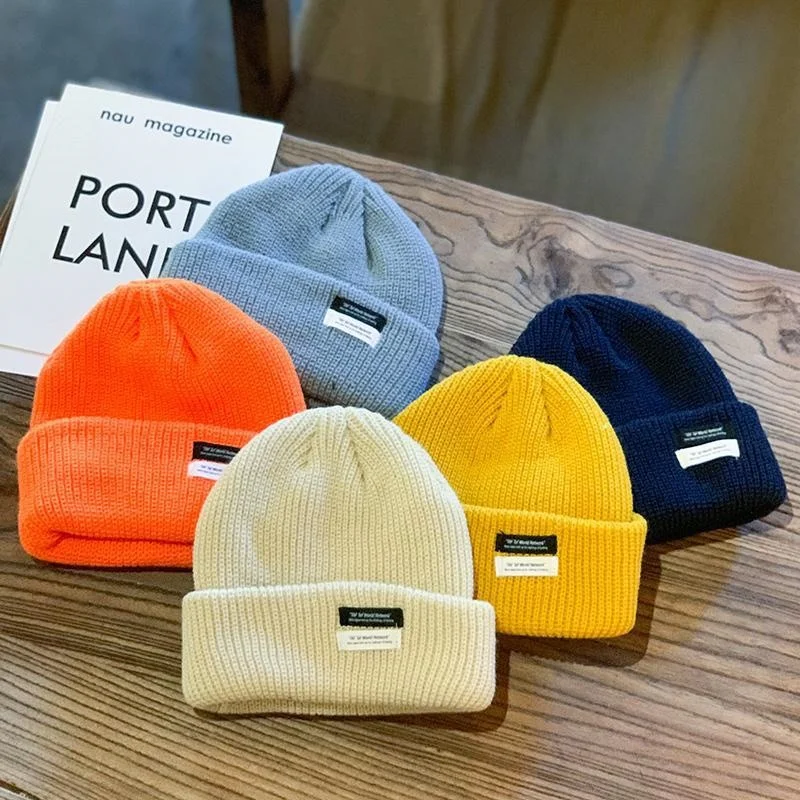 Fashion Fisherman Beanie Hat Unisex Woolen Caps Sailor Style Autumn Beanie Ribbed Knitted Hats for Men Women Short Melon Cap