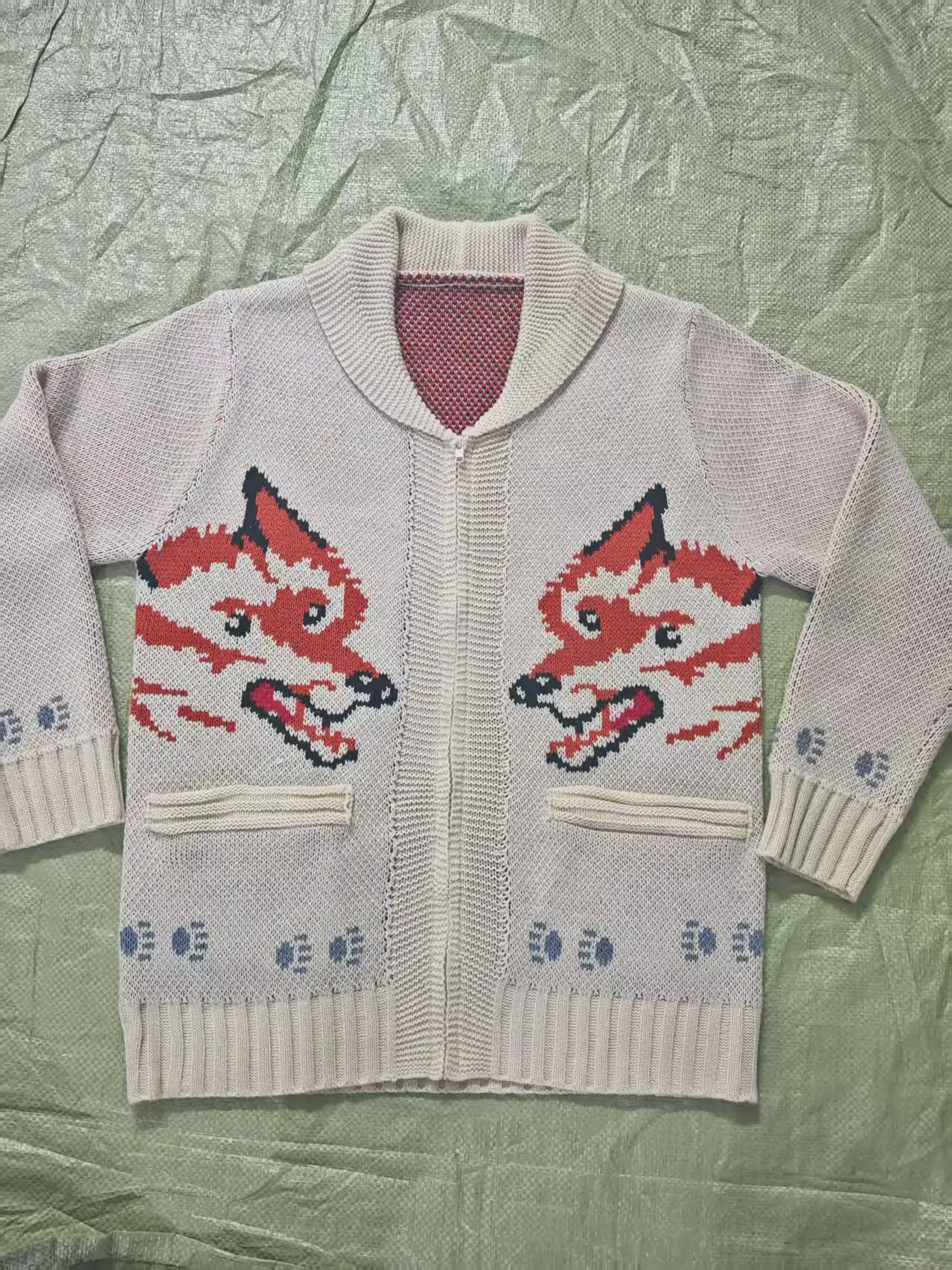 Men's Fox Plaid Knitted Sweater Blazer for Spring 2026 - Thick Knit with Zipper Closure Loose and Comfortable Style