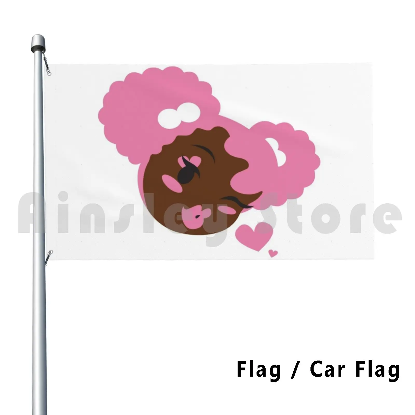 Pink Puffs And Kisses Outdoor Decor Flag Car Flag Pink Black Art African American Art Black Girl Art Afro Afro Puffs