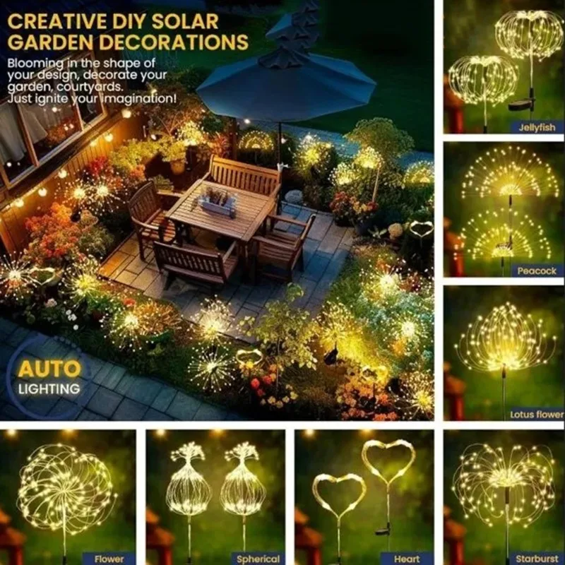 

【СОКРУЩЕННЫЕ ЦЕНЫ】Водонепроницаемые солнечные садовые светильники с 120 светодиодами, гибкий дизайн для самостоятельной сборки, автоматическое включение/выключение, идеально подходят для украшения улицы