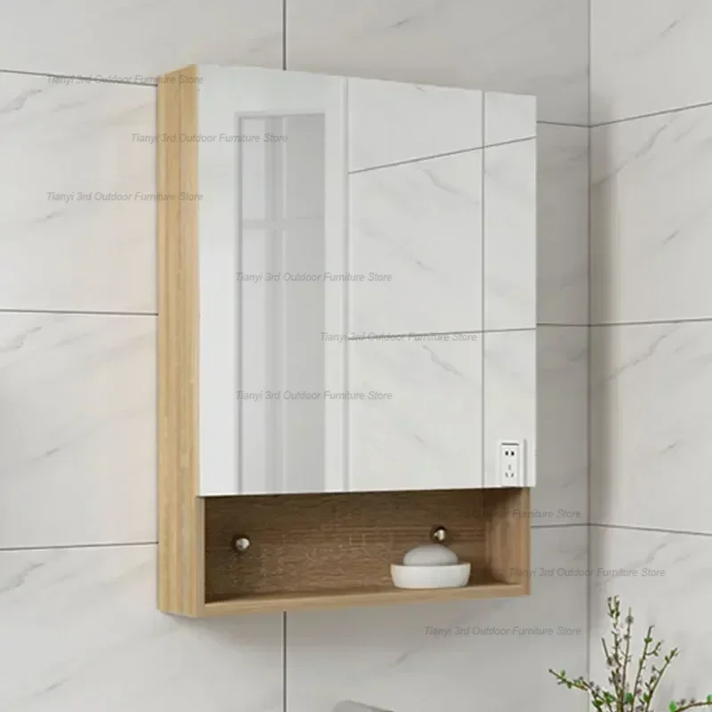 

Modern Bathroom Mirror Cabinet Solid Wood Waterproof Toilet Small Space Wall Hanging Storage Cabinet Bathroom Furniture FYBC