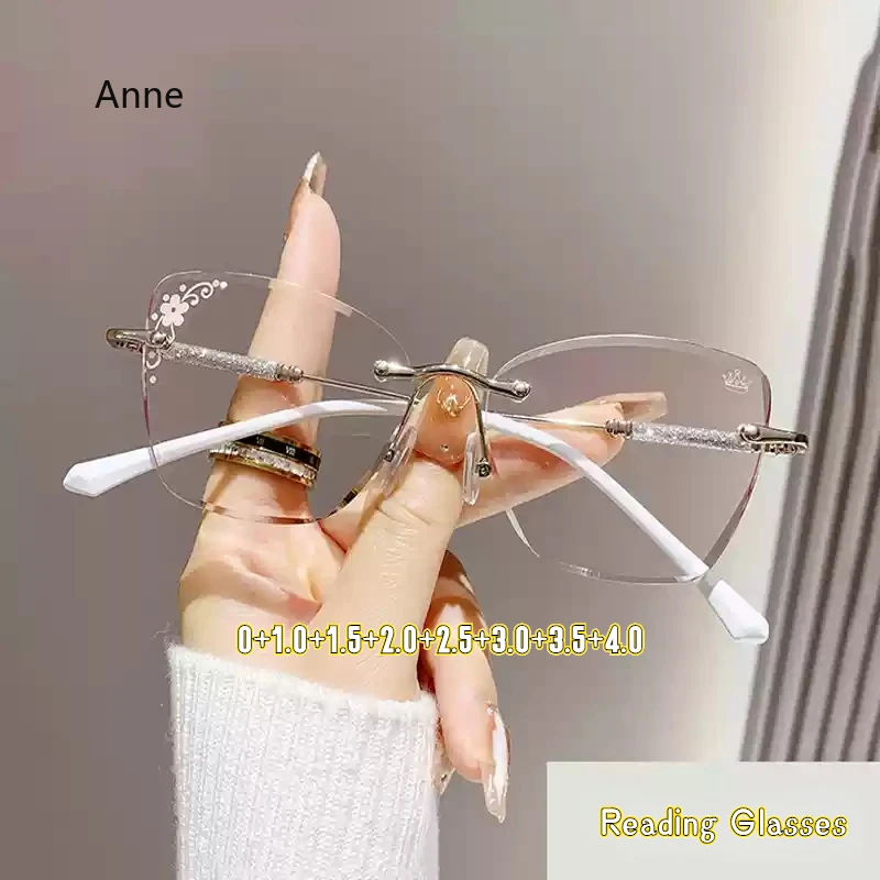 

Diamond Cut Edge Frameless Fashion Reading Glasses Ultra Light Eyewear Presbyopia Eyeglasses for Women HD Far Sight Glasses очки