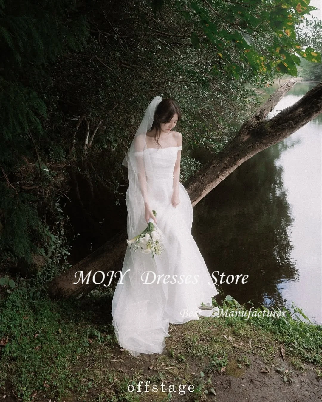 OLOEY 우아한 웨딩드레스 한국 맞춤형 코르셋/지퍼 백 오간자 웨딩드레스 리셉션 드레스 신부 드레스 웨딩드레스