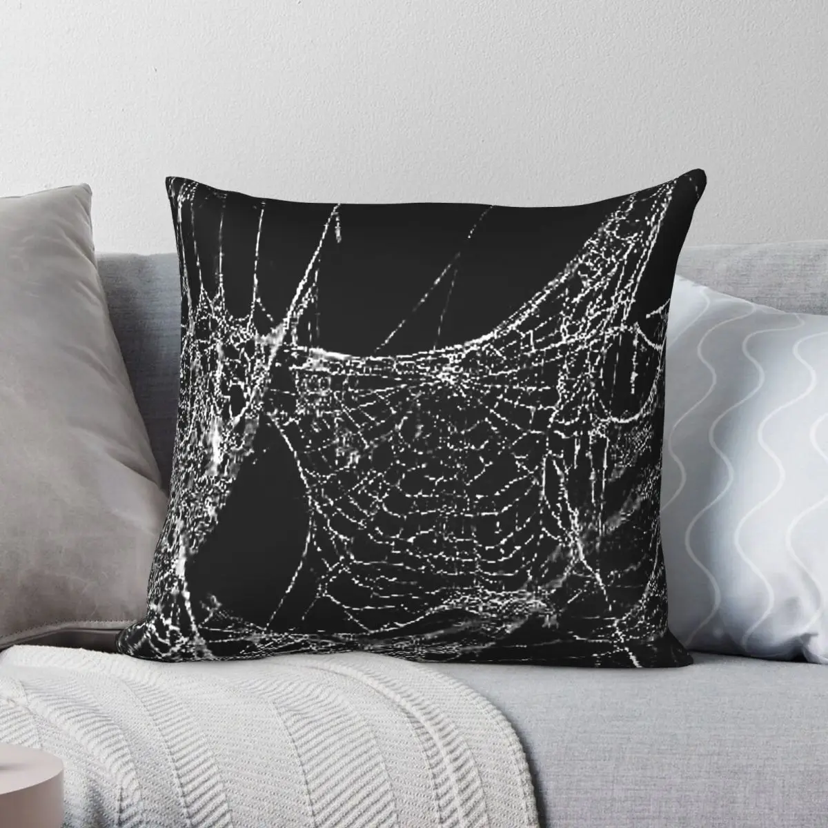 Funda de almohada cuadrada con diseño de telaraña para Halloween, de poliéster, lino, terciopelo, con estampado y cremallera, funda de cojín para coche