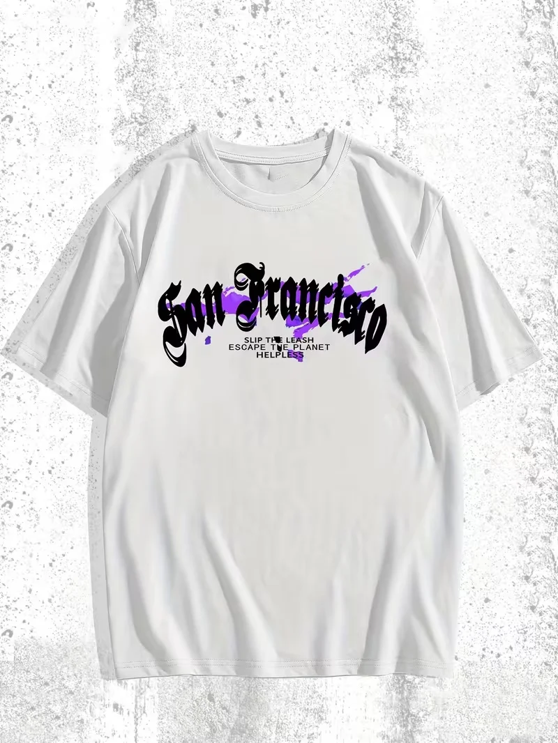 Men's Casual San Francisco Peace Dove and City Print T-Shirt Unisex Short-sleeved Retro Street Y2K Casual Fashion Tops Clothing