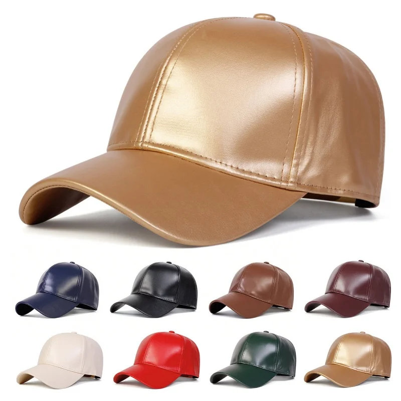 1PC Unisex Light Panel Solid Color PU Leather Baseball Caps Spring Autumn Outdoor Adjustable Casual Hats Dad Hat Sunscreen Hat