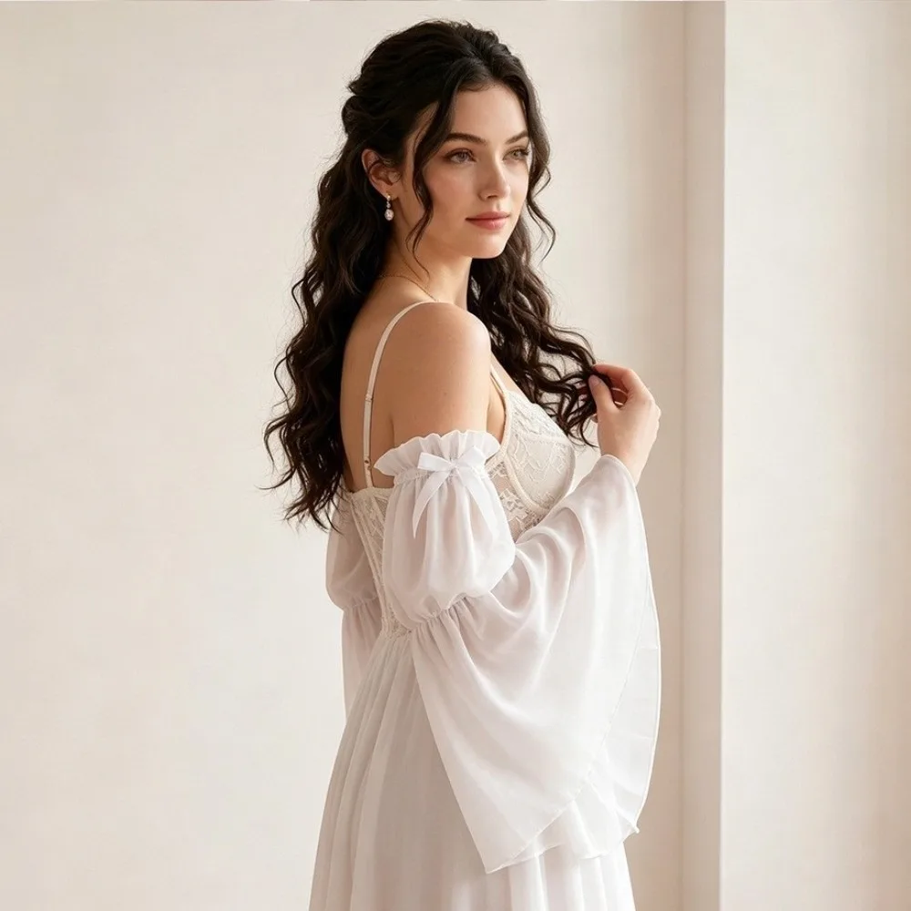 1 pair Chiffon Fabric Fake Sleeves Flare Shape Sheer Mesh Arm Covers Flowy Design Breathable Soft Detachable Cuffs Summer Outfit