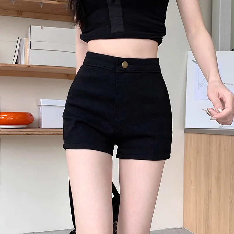 

Summer Classic Hot Sale Lady Thin Denim Shorts Girls Korean Solid Color Hot Pants Female High Waist A-line Short Jeans