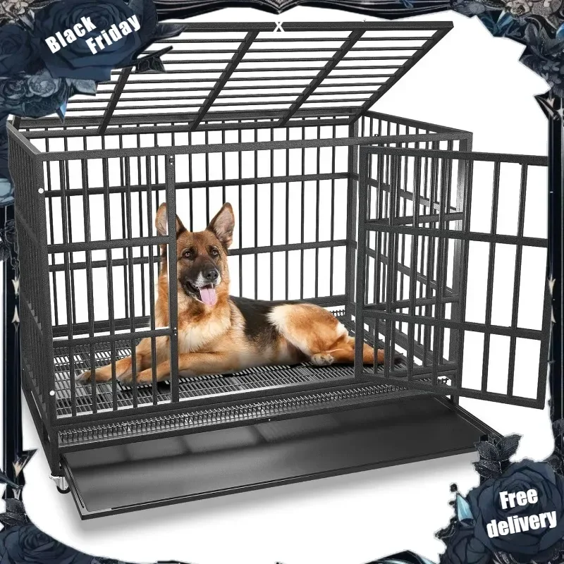 

Heavy Duty Indestructible and Escape-Proof Dog Crate Cage Kennel for Large Dogs, High Anxiety Dog Crate with Removable