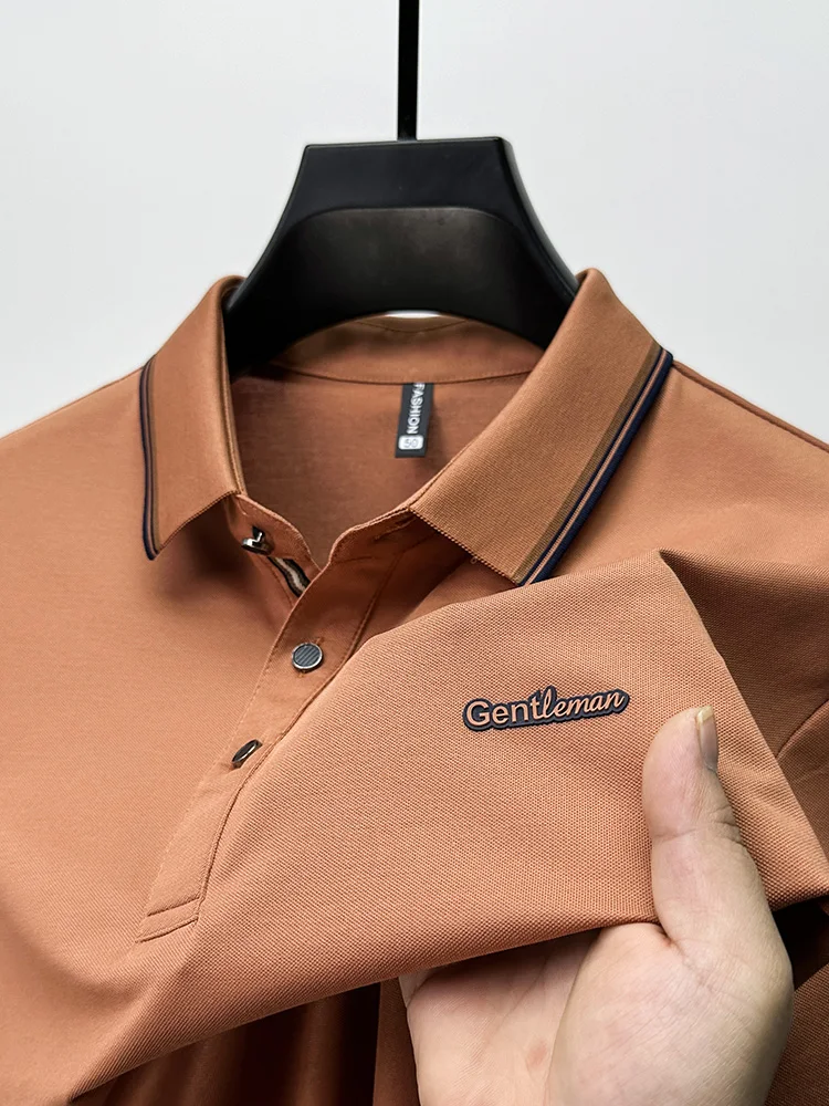 High-quality Summer Mercerized Man Cotton Lapel POLO Shirt Business Casual Hot Stamping Ice Silk Quality Short-sleeved T-shirt