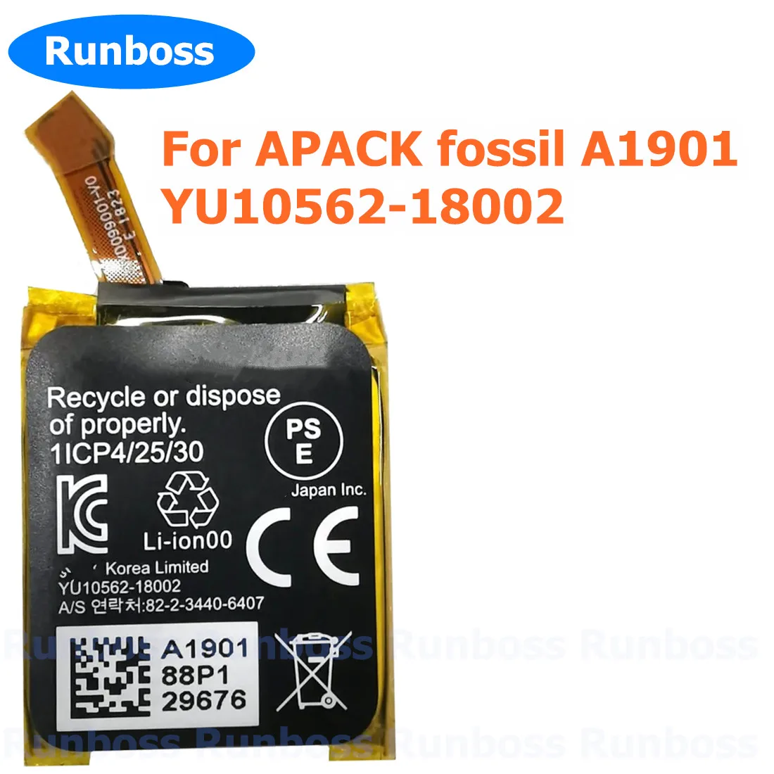 New Original For APACK Fossil A1901 YU10562-18002 Replacement Smart Watch Battery