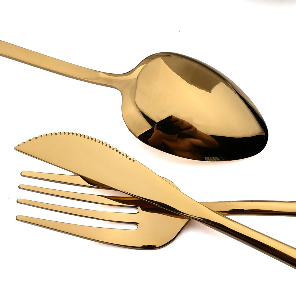 10Pcs Gold Tableware Stainless Steel Silverware Knife Fork Spoon Teaspoon Cutlery Mirror Dessert Dinner Set Complete Flatware