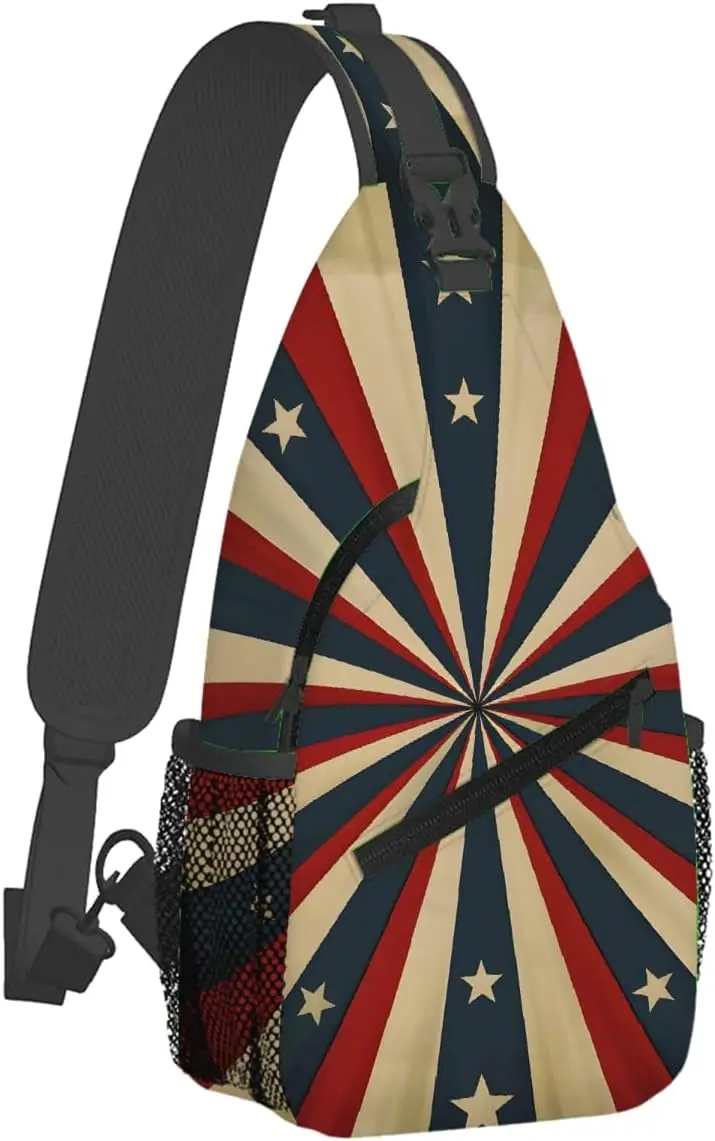 Patriotic Starburst Print Sling Bag Retro USA Flag Pattern Crossbody Chest Bag Lightweight Adjustable Shoulder Bag Daily Use