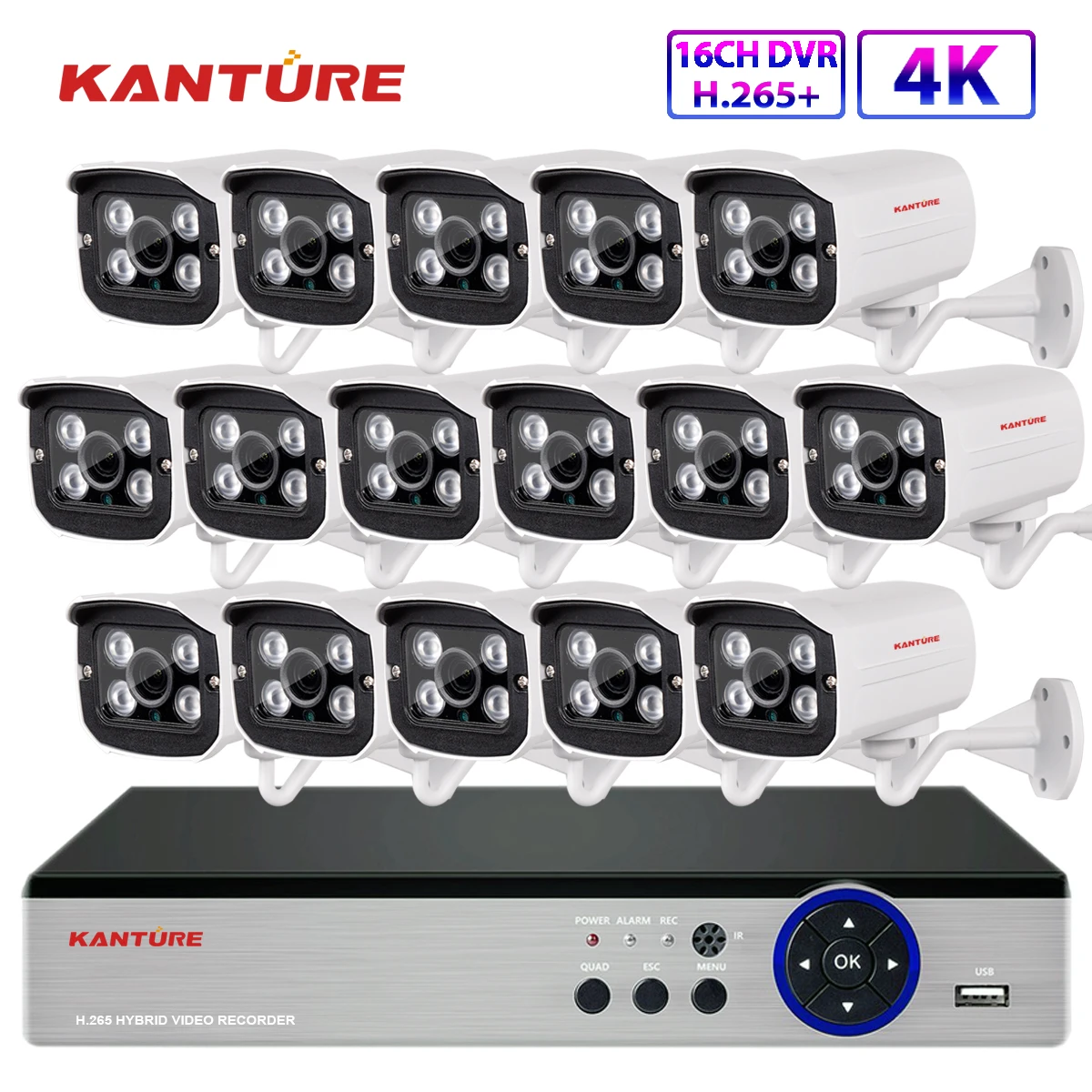 

KANTURE 16CH 4K Ultra HD cctv dvr kit 8MP Ai Security Camera System IP66 Waterproof video surveillance Set Xmeye