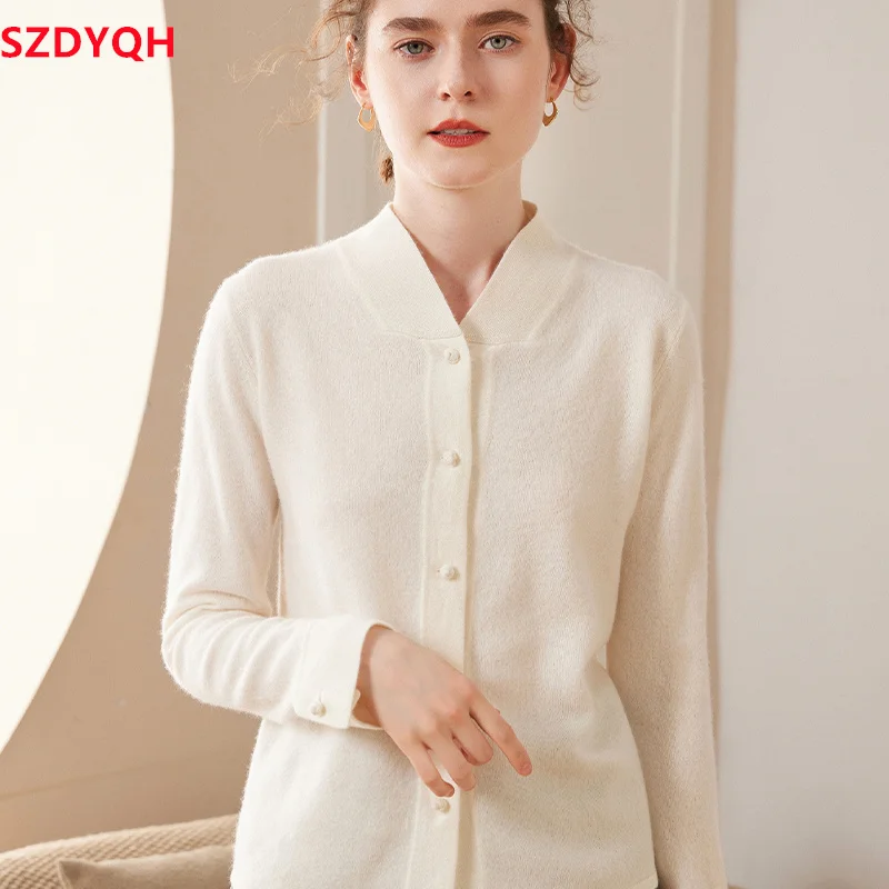 2023 Hot Sale Autumn Winter New Women 100% Cashmere Sweater Female Solid Color Knitted Cardigans V-Neck Loose Jacket Women Tops