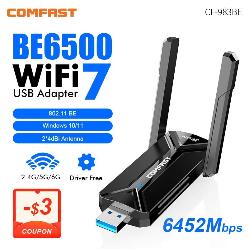 Imagem -01 - Adaptador Wifi7 Usb 3.0 Adaptador 5ghz 2g 6g Antena wi fi para pc 802.11be Ethernet Ax5400 Placa de Rede Cle Dongle Receptor Be6500 adaptador wifi7 usb 30 adaptador 5ghz 2g 6g antena wi fi para pc 80211be ethernet ax5400 placa de rede cle dongle receptor be6500 01