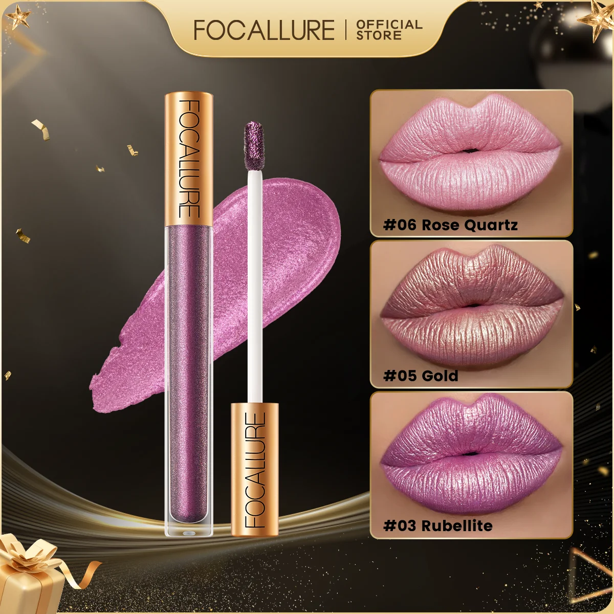 Focusallure 12 cores peroladas diamante brilho labial camaleão shimmer glitter metálico batom líquido sombra maquiagem cosméticos