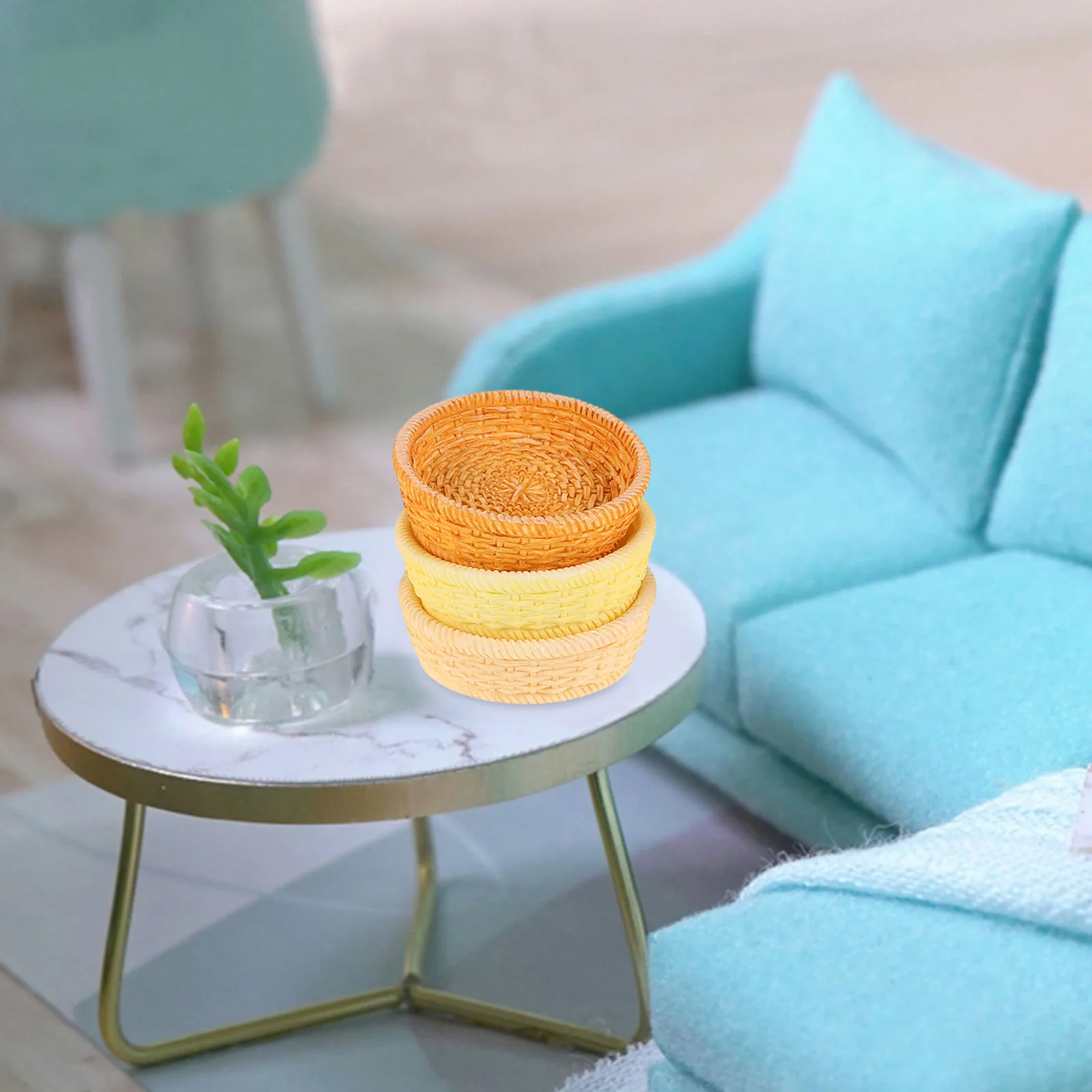 

9 Pcs Rattan Basket Decorations Dollhouse Picnic 1:12 Mini Fake Food Models Resin Miniature