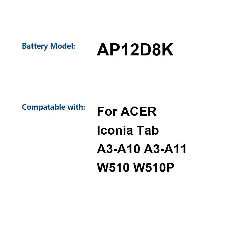 7300Mah بطارية الجهاز اللوحي AP12D8K لشركة أيسر Iconia Tab A3-A10 A3-A11 W510 W510P عالية السعة قسط استبدال #1