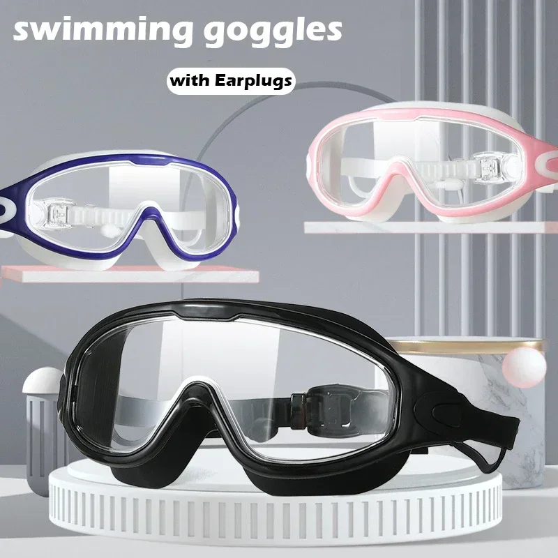 Swimming Goggles Cap Adult HD Anti-fog Swimming Goggles Set Waterproof Silicone Swim Glasses with Earplugs Anti-UV Swim Eyewear