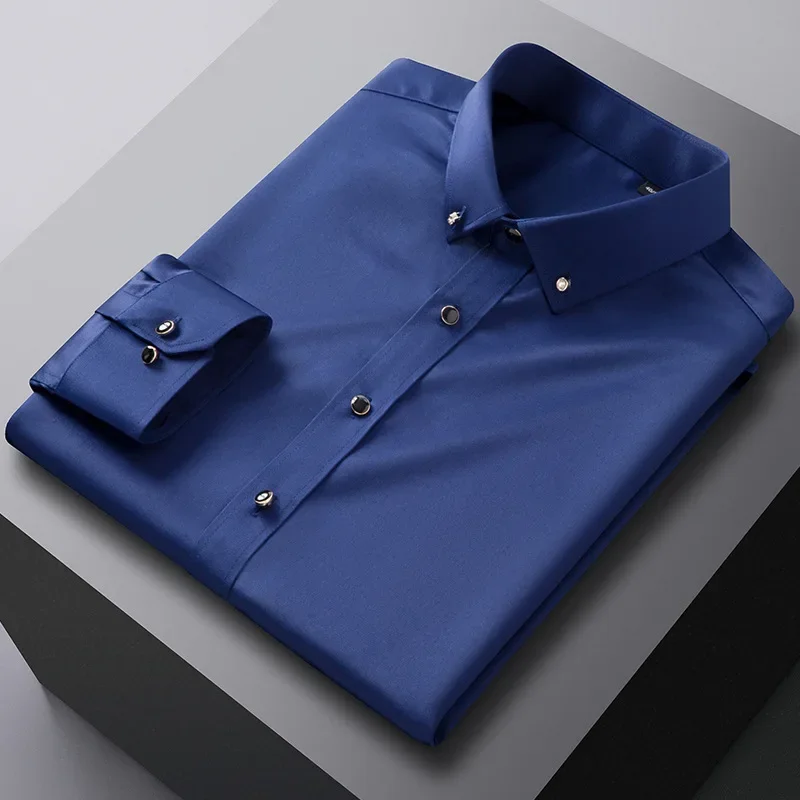 2023 Men's Mulberry Silk Long Sleeve Tooling Shirt Thin Professional Business Formal Shirt