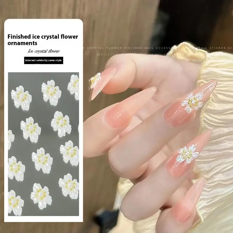 20 قطعة سحر الأظافر الجليد شفافة اللؤلؤ خمسة البتلات الزهور مسمار الزينة الراين الملحقات