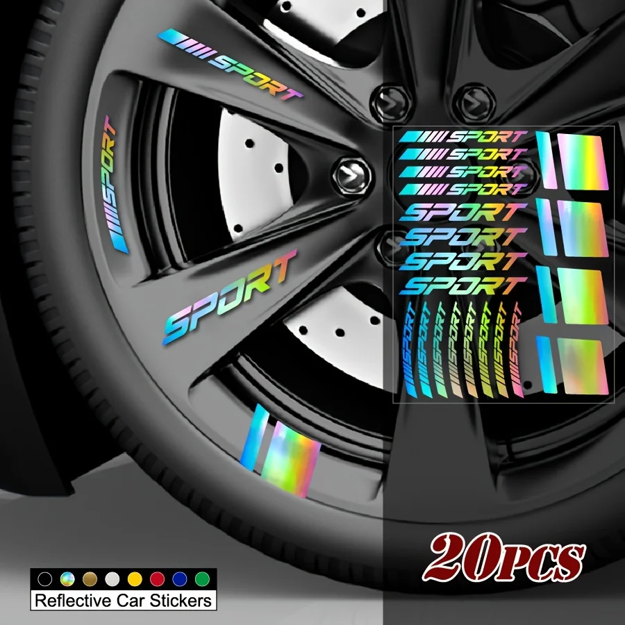 20 Stück Sportwagen-Radaufkleber, wasserdichter Vinyl-Aufkleber für Autofelgen, Motorräder, DIY-Dekoration, mehrere Farben – Detail 6