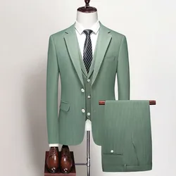 2024 Men's Casual Three-Piece Dress Suit Slim Fit Striped Wedding Outfit with Vest And Trousers High-Quality Fashionable