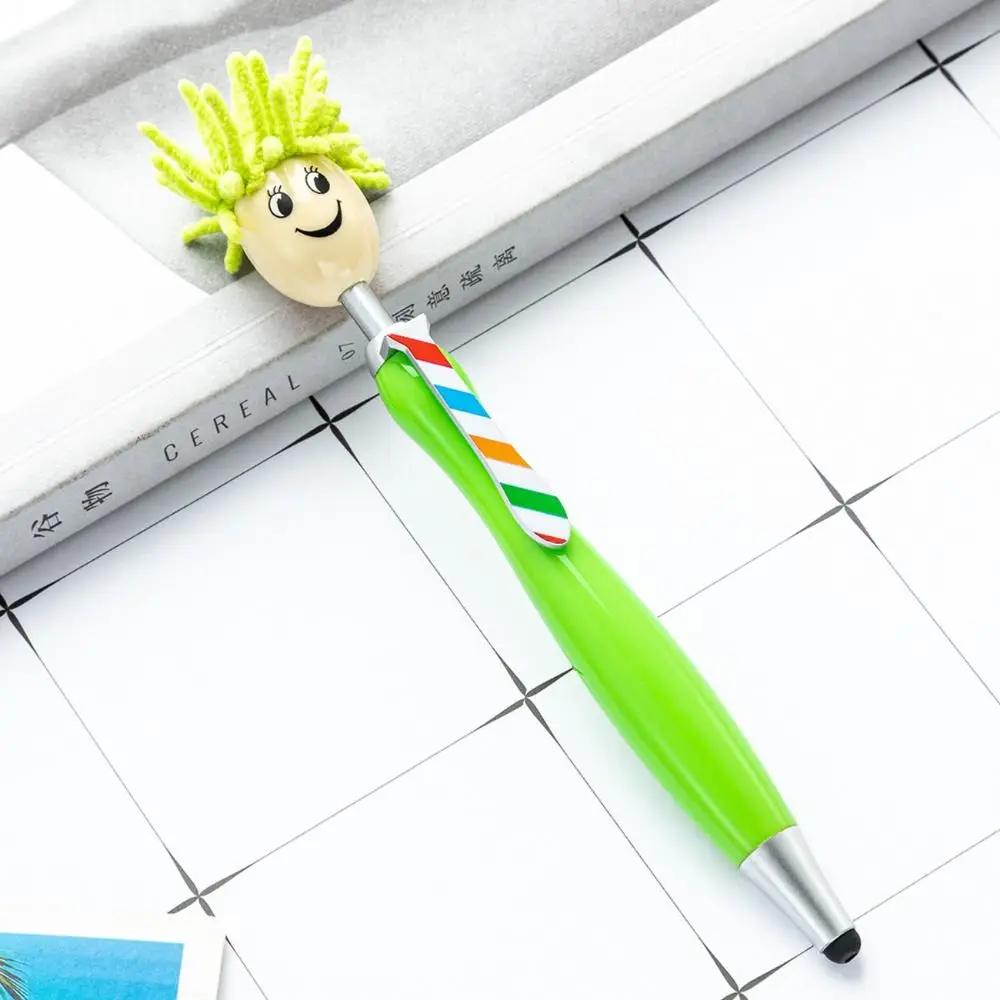 Plush Hair Mop Head Painting Ballpoint Pens Smiling Face Facial Expression Doll Shaped Ballpoint Pens Creative Colorful