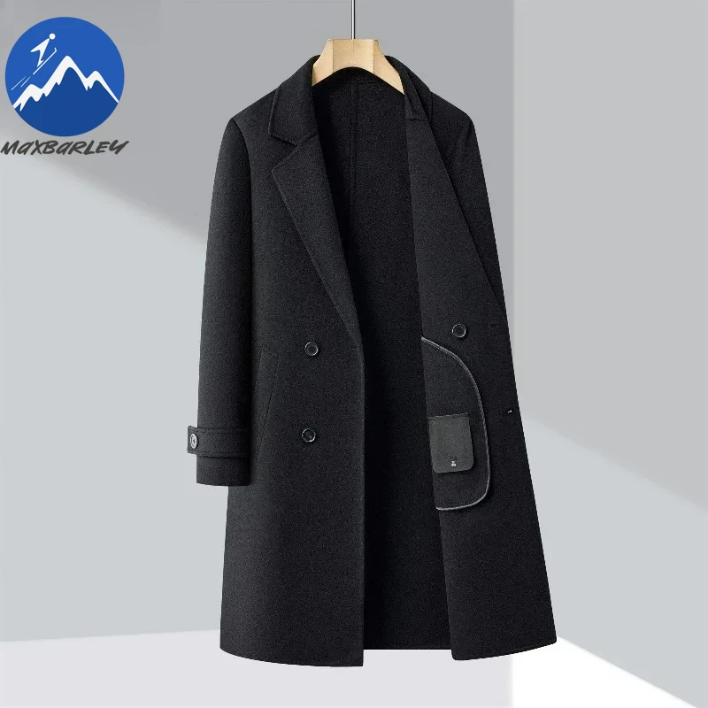 

Maxbarley Luxury Wool Jacket Men Business Suit Collar Outdoor Wind Resistant Warm Wool Coat Knee High Journey Light Winter Coats