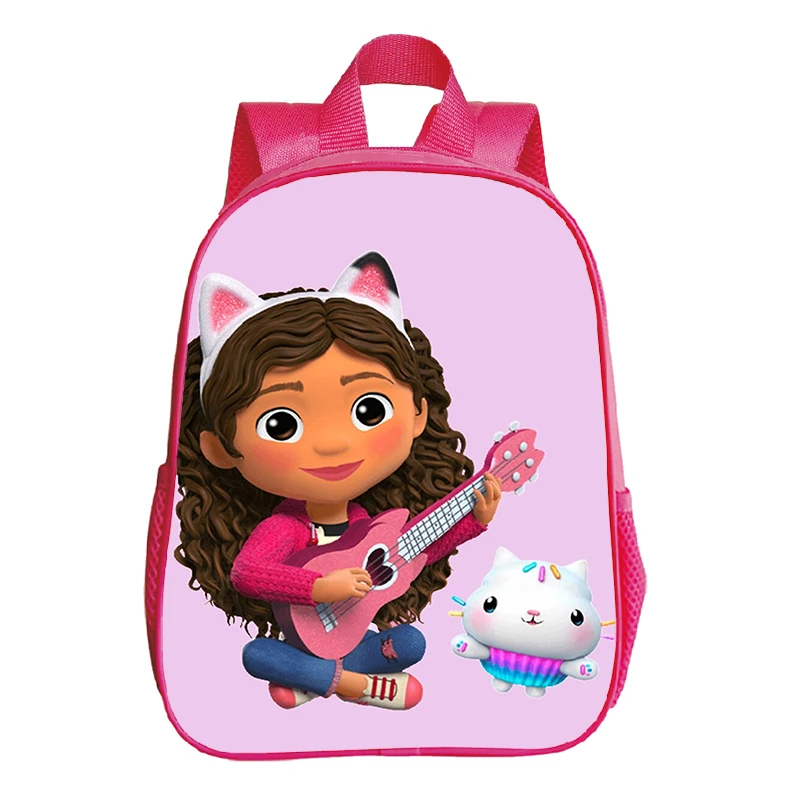 Kawaii Gabby\'s Dollhouse School Backpacks for Kids Girls Pink Bookbag Kindergarten Bags 12 Inch Children Backpack Waterproof Bag