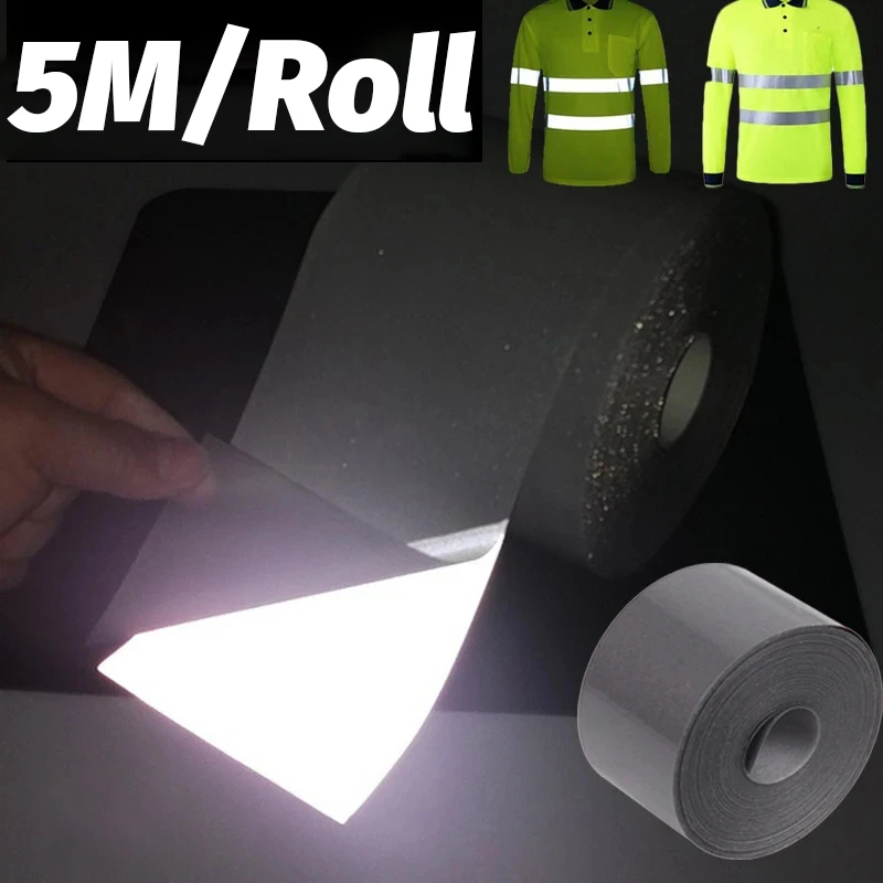 

5m Reflective Heat Transfer Film Safety Reflector Sticker Bag Shoes Cloth Heat Decals Roadway Night Warning Strip 2/5cm/Roll