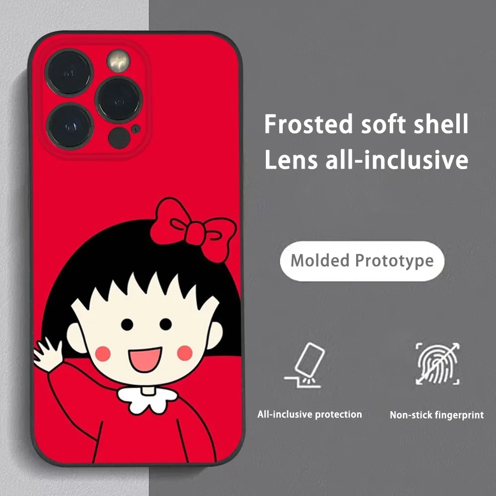 Cherry Cute M-Maruko chan Phone Case For iPhone 15 14 13 12 11 Pro Xs Max Mini XR X 7 8 Plus Black Frosted Soft Shell Funda